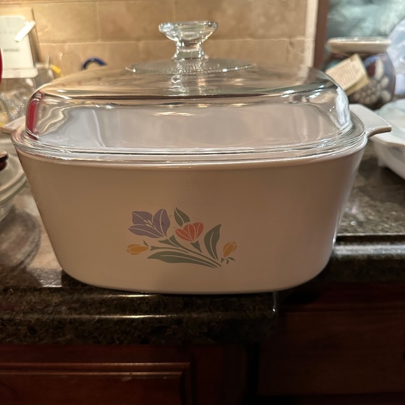 VTG 1990s CorningWarePastel Friendship Flowers 5LCasserole Baking Dish Lid